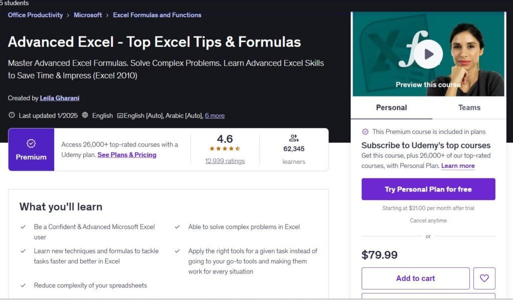 Udemy – Advanced Excel – Top Excel Tips & Formulas 2024-12
